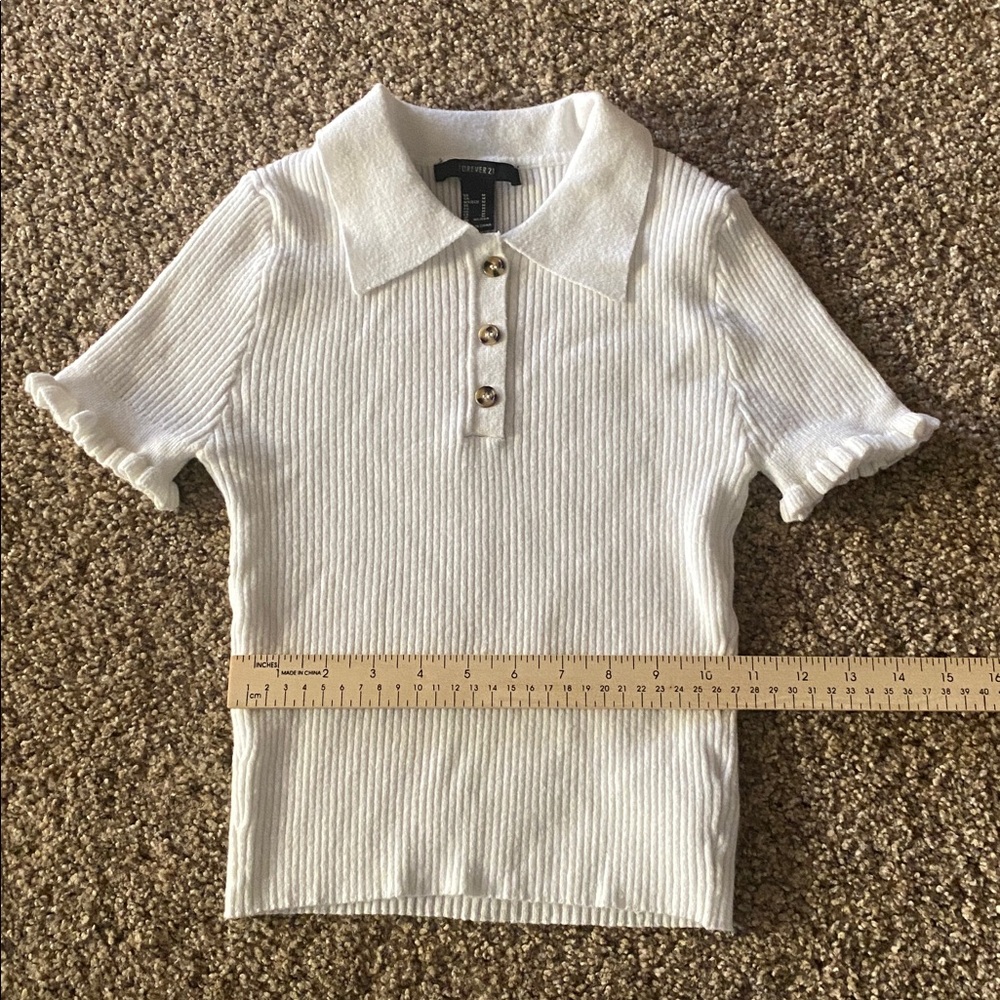 Junior’s White Ribbed Polo Shirt - Picture 4 of 8